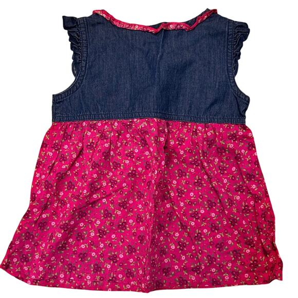 Koala Kids Denim Ditsy Floral Sleeveless Embroidered Ruffled Dress Pink, 3T - Picture 6 of 6